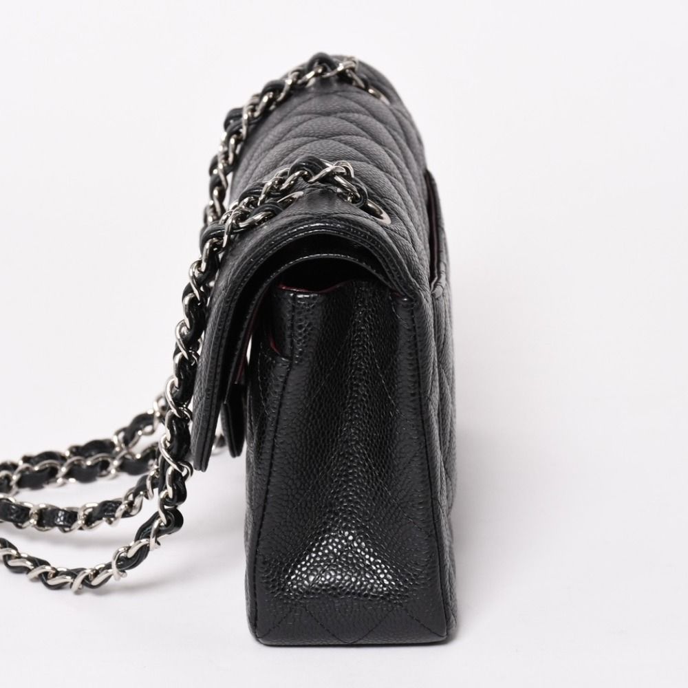 Chanel Quilted 23 Double Flap Chain Shoulder Bag Caviar Leather CC Logo Silver — view 4