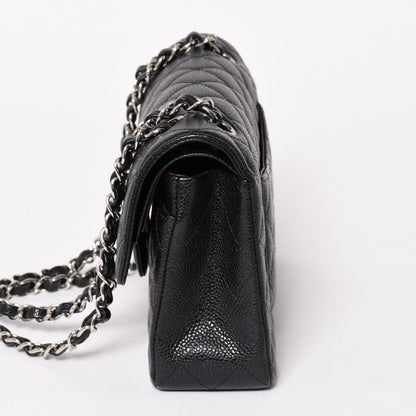 Chanel Quilted 23 Double Flap Chain Shoulder Bag Caviar Leather CC Logo Silver — view 4