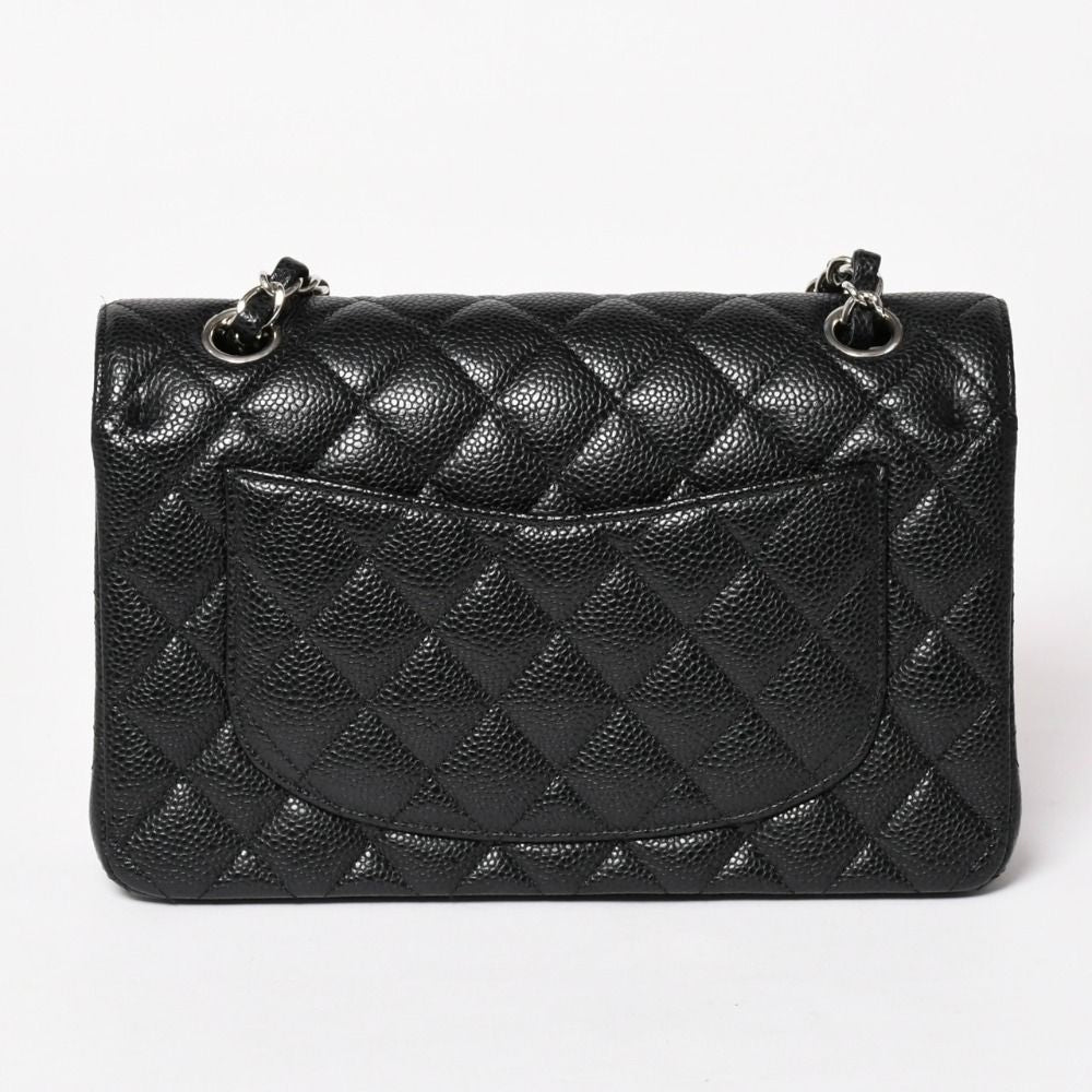 Chanel Quilted 23 Double Flap Chain Shoulder Bag Caviar Leather CC Logo Silver — view 2