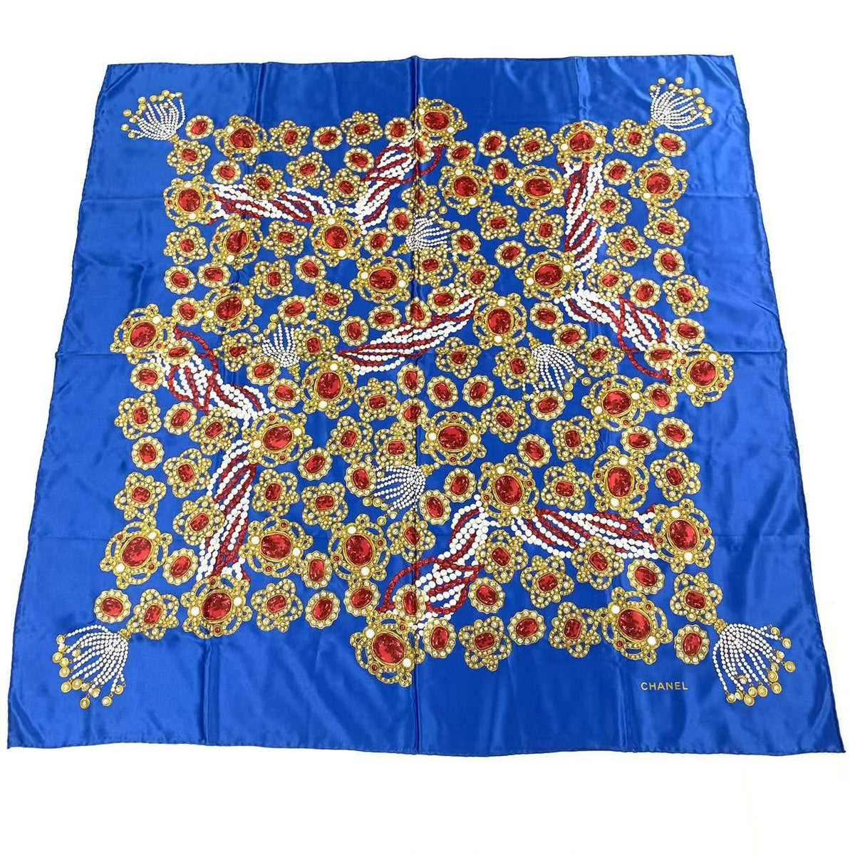 Chanel Super Large Silk Scarf Gem Pattern Multicolor