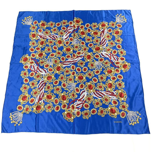 Chanel Super Large Silk Scarf Gem Pattern Multicolor