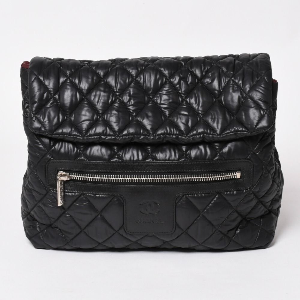 Chanel Coco Cocoon Backpack Leather Black Silver