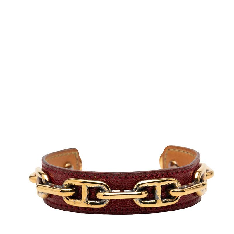 Hermes Chaine D'Ancre Bangle Gold Red Plated Leather Bracelet