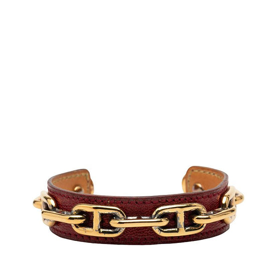Hermes Chaine D'Ancre Bangle Gold Red Plated Leather Bracelet