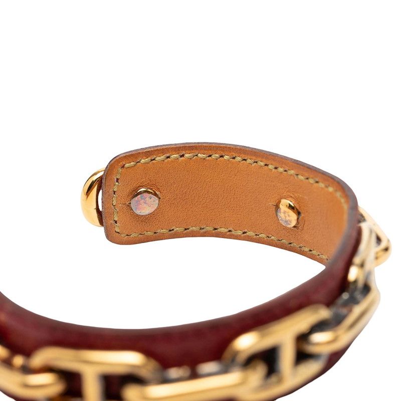 Hermes Chaine D'Ancre Bangle Gold Red Plated Leather Bracelet — view 5
