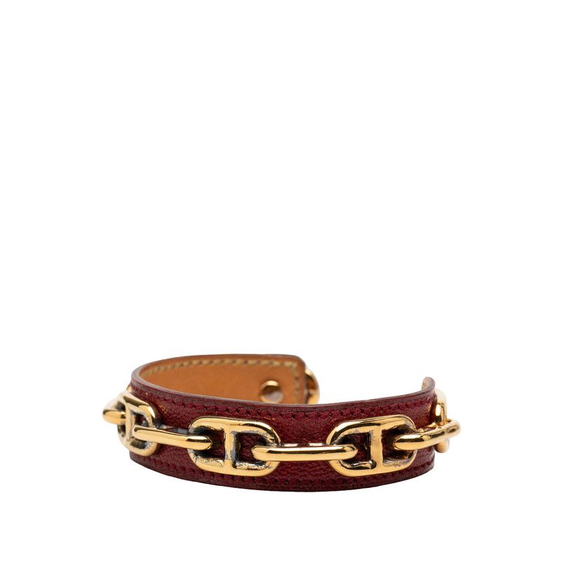 Hermes Chaine D'Ancre Bangle Gold Red Plated Leather Bracelet — view 2