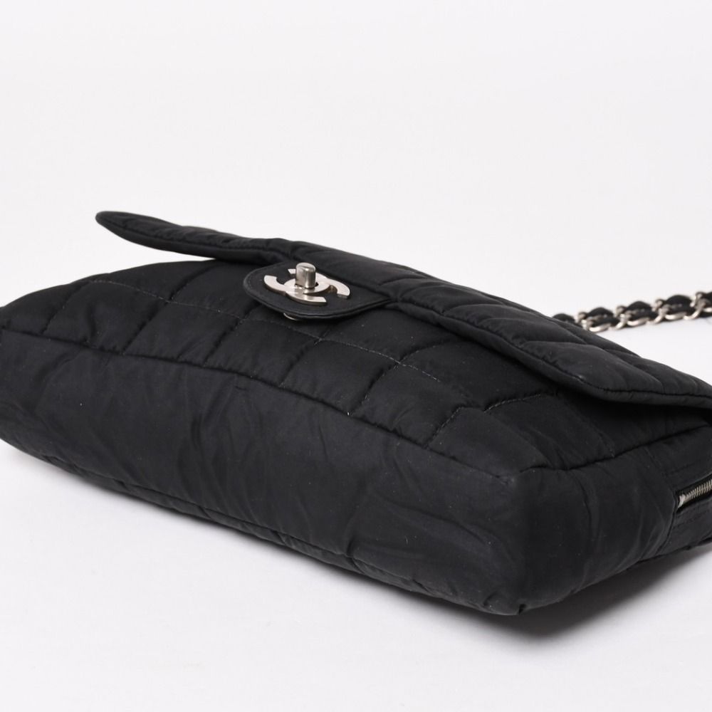 Chanel Quilted Choco Bar Shoulder Bag CC Logo Nylon Black Silver — view 6
