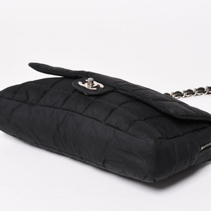 Chanel Quilted Choco Bar Shoulder Bag CC Logo Nylon Black Silver — view 6