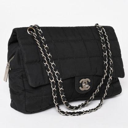 Chanel Quilted Choco Bar Shoulder Bag CC Logo Nylon Black Silver — view 3