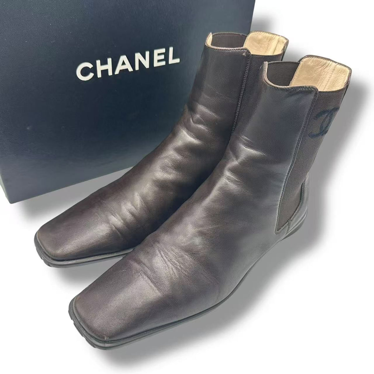 Chanel Short Boots Leather CC Logo Brown