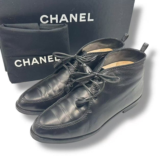 Chanel Short Boots CC Logo Leather Black