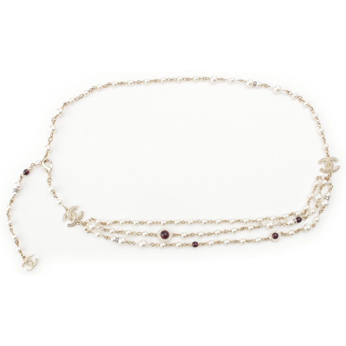 Chanel Pearl CC Logo Chain Belt 332 333 Set Gold