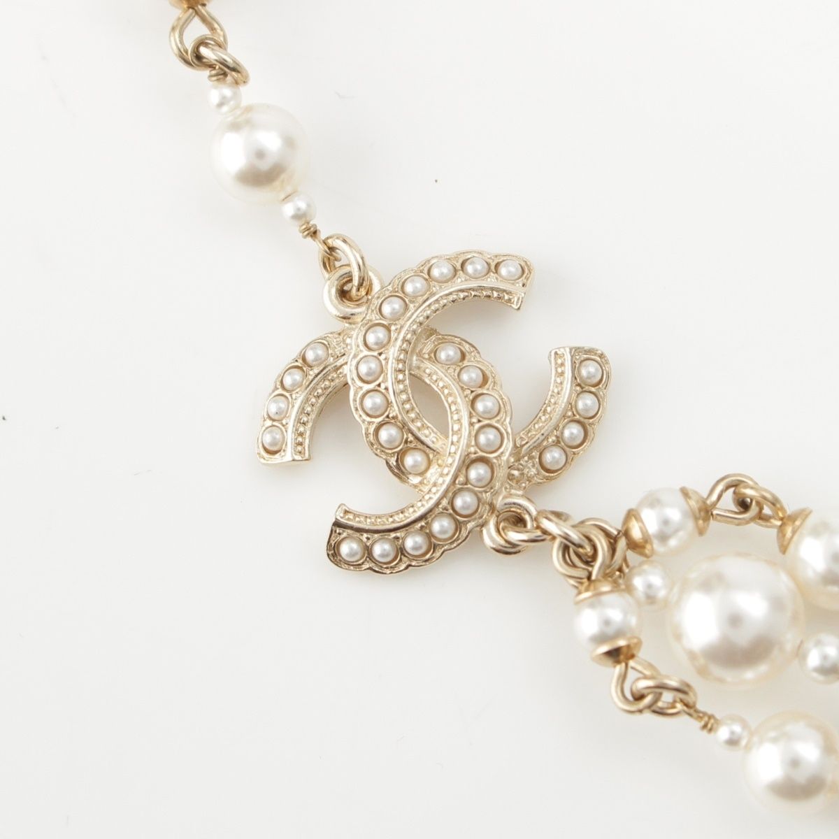 Chanel Pearl CC Logo Chain Belt 332 333 Set Gold — view 2
