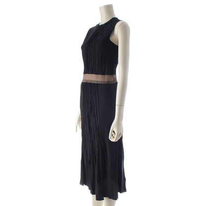 Prada le Yon Silk Sleeveless Waist Sheer Panel Pleated Dress Top Navy Dark — view 2