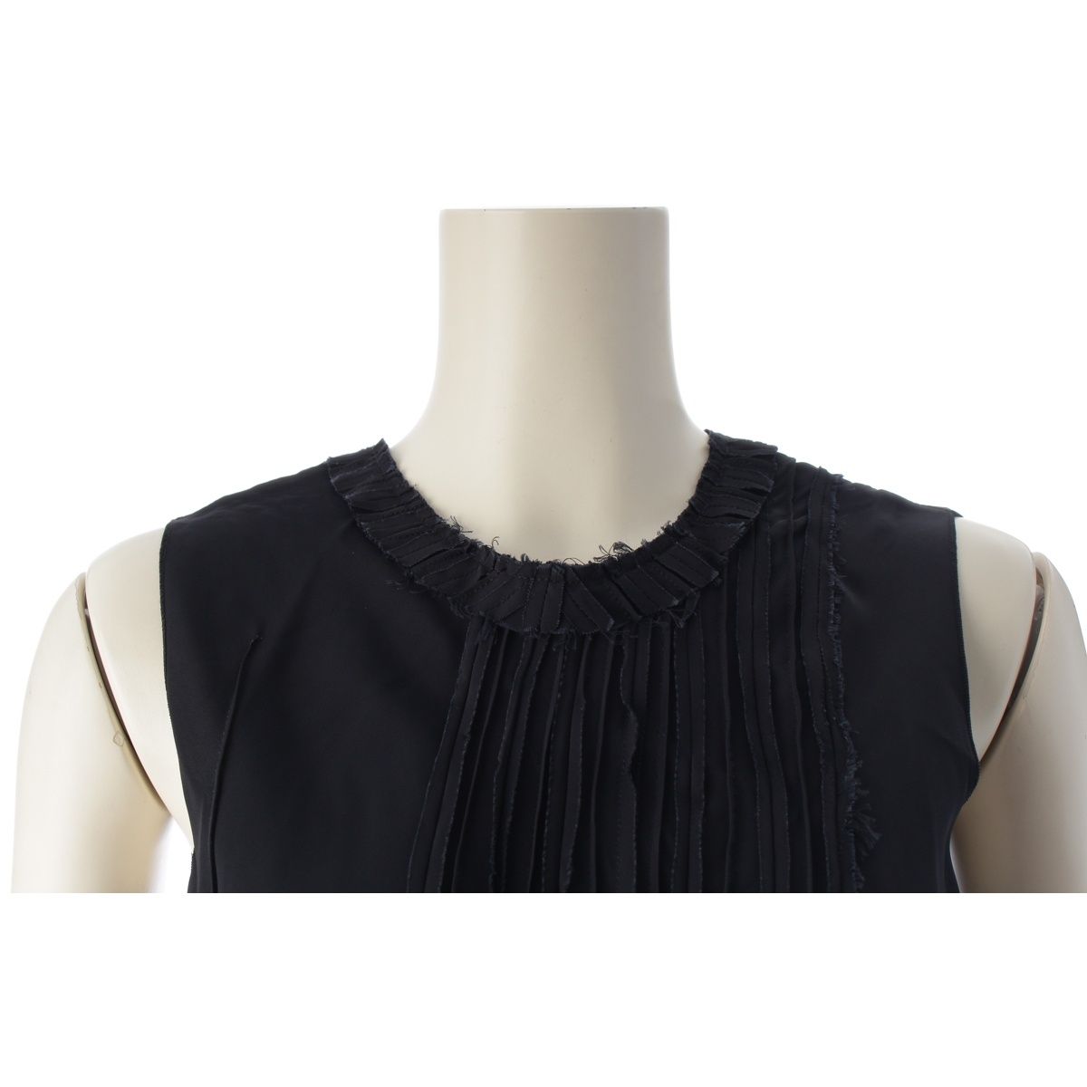 Prada le Yon Silk Sleeveless Waist Sheer Panel Pleated Dress Top Navy Dark — view 5