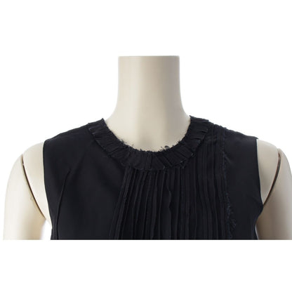 Prada le Yon Silk Sleeveless Waist Sheer Panel Pleated Dress Top Navy Dark — view 5