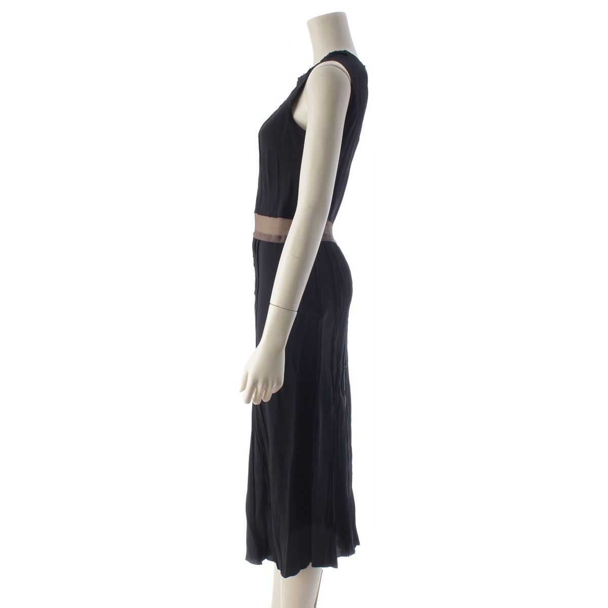 Prada le Yon Silk Sleeveless Waist Sheer Panel Pleated Dress Top Navy Dark — view 3