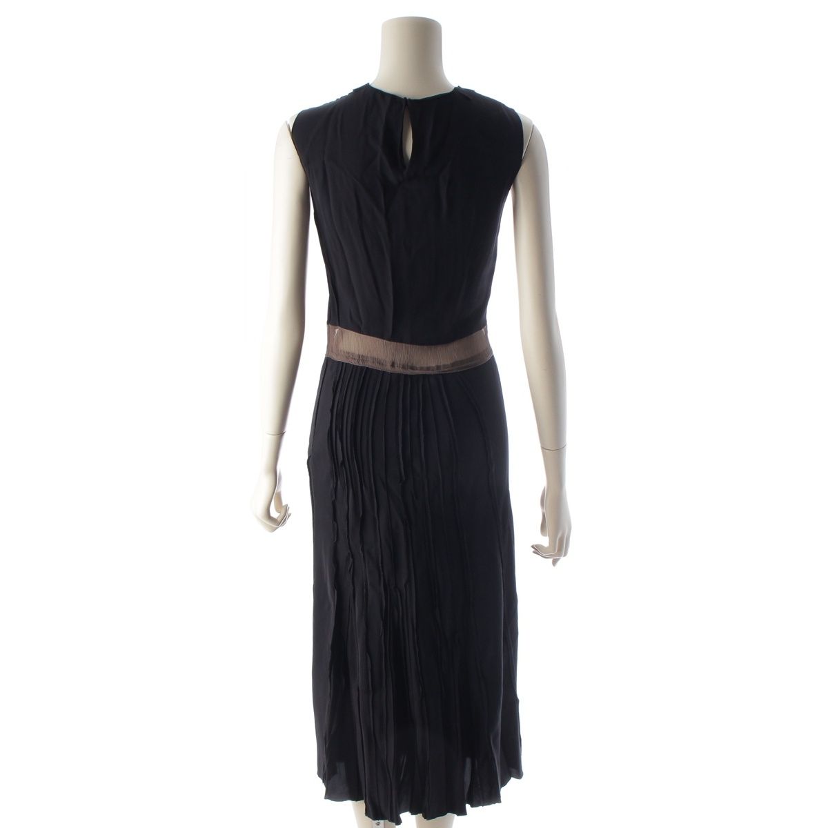 Prada le Yon Silk Sleeveless Waist Sheer Panel Pleated Dress Top Navy Dark — view 4