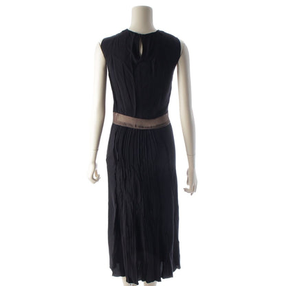 Prada le Yon Silk Sleeveless Waist Sheer Panel Pleated Dress Top Navy Dark — view 4