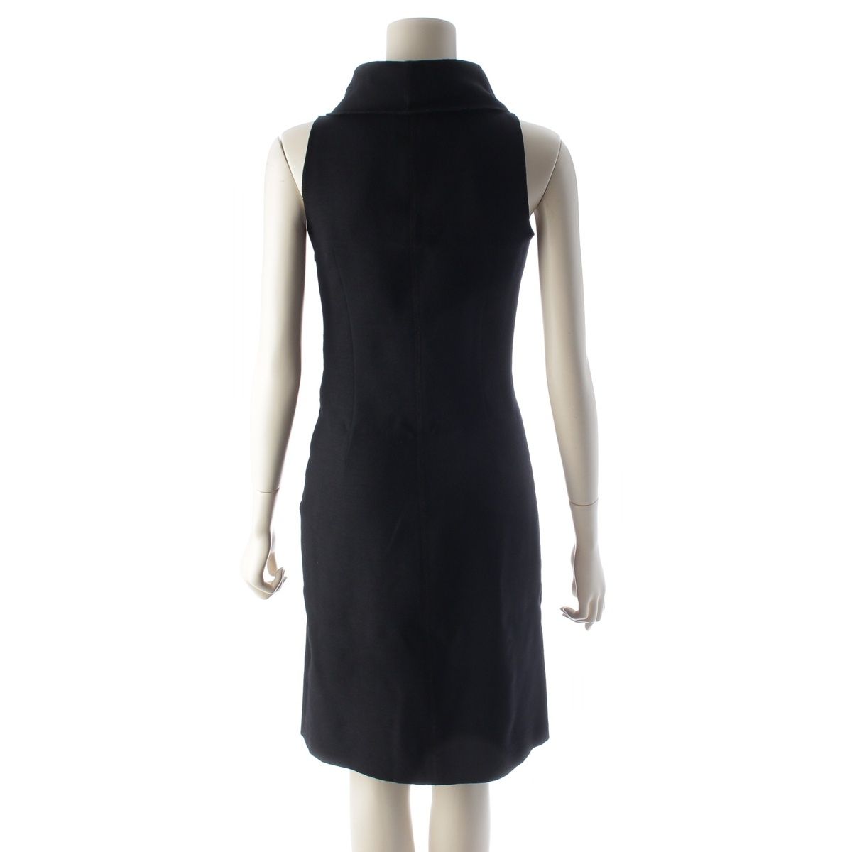 Prada Virgin Wool Roll Neck Sleeveless Dress Top Black 36 — view 4