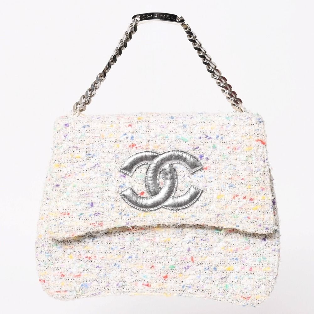 Chanel Confetti Tweed Chain Shoulder Bag Flap Ivory Multicolor CC Logo Silver
