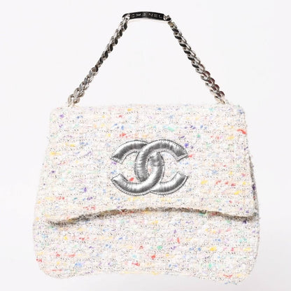 Chanel Confetti Tweed Chain Shoulder Bag Flap Ivory Multicolor CC Logo Silver