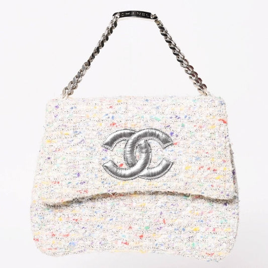 Chanel Confetti Tweed Chain Shoulder Bag Flap Ivory Multicolor CC Logo Silver