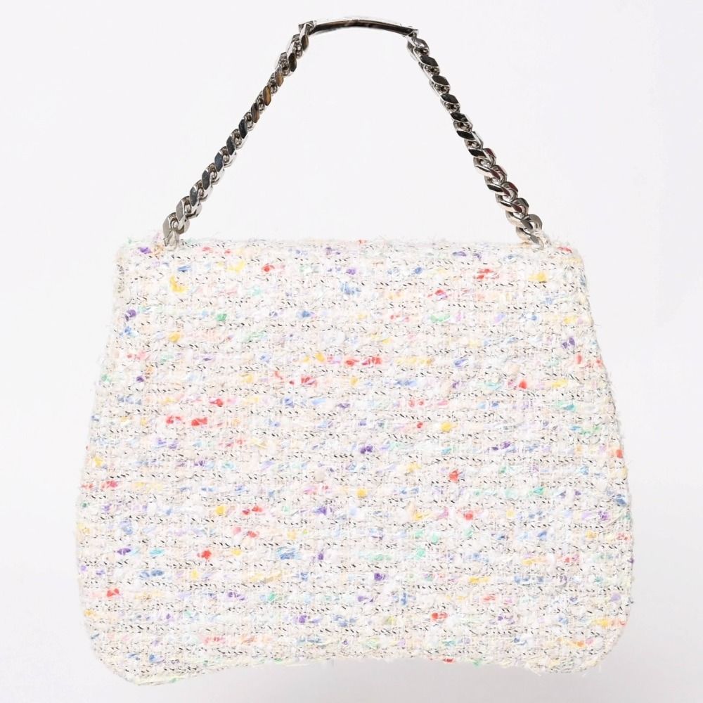 Chanel Confetti Tweed Chain Shoulder Bag Flap Ivory Multicolor CC Logo Silver — view 2