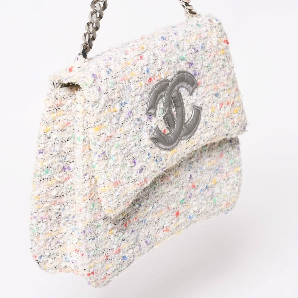 Chanel Confetti Tweed Chain Shoulder Bag Flap Ivory Multicolor CC Logo Silver — view 3