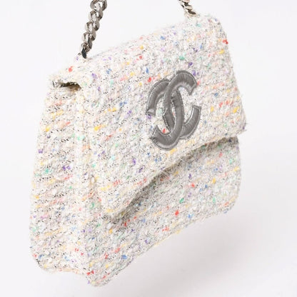 Chanel Confetti Tweed Chain Shoulder Bag Flap Ivory Multicolor CC Logo Silver — view 3