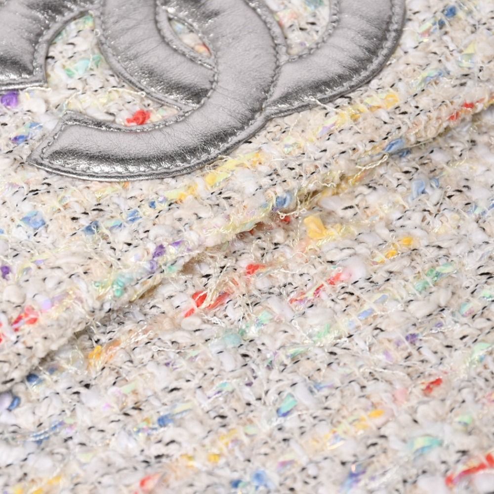 Chanel Confetti Tweed Chain Shoulder Bag Flap Ivory Multicolor CC Logo Silver — view 5