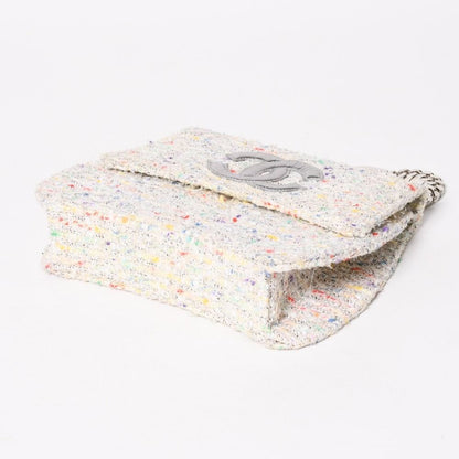 Chanel Confetti Tweed Chain Shoulder Bag Flap Ivory Multicolor CC Logo Silver — view 6