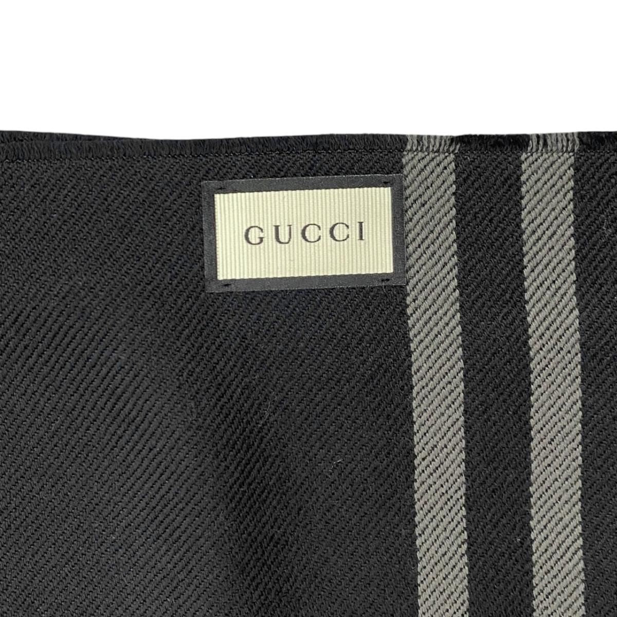 Gucci Shawl GG Pattern Scarf Wool Logo Gray Black — view 7