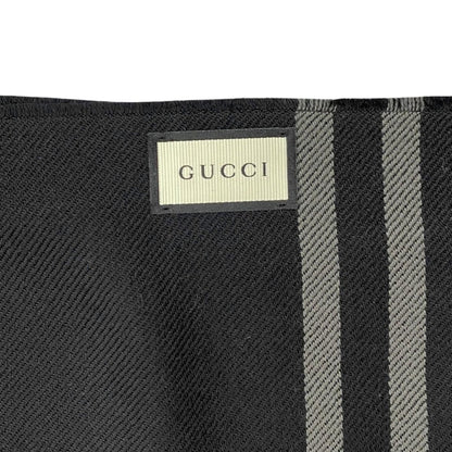 Gucci Shawl GG Pattern Scarf Wool Logo Gray Black — view 7