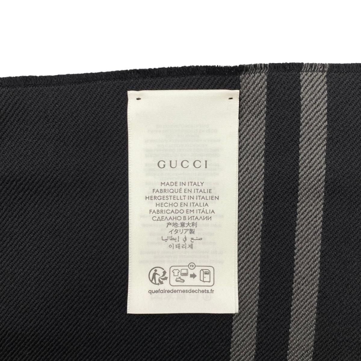 Gucci Shawl GG Pattern Scarf Wool Logo Gray Black — view 8