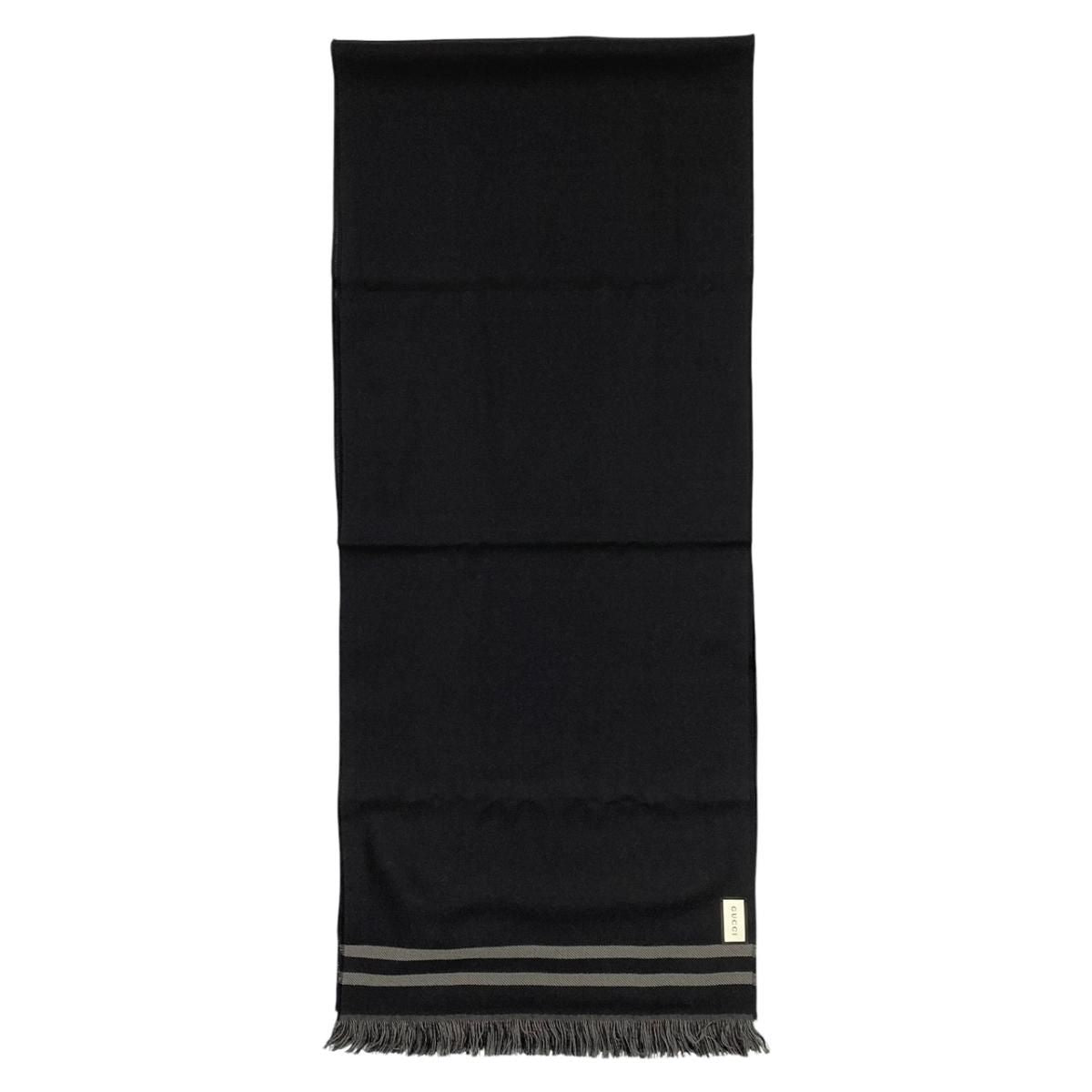 Gucci Shawl GG Pattern Scarf Wool Logo Gray Black — view 5
