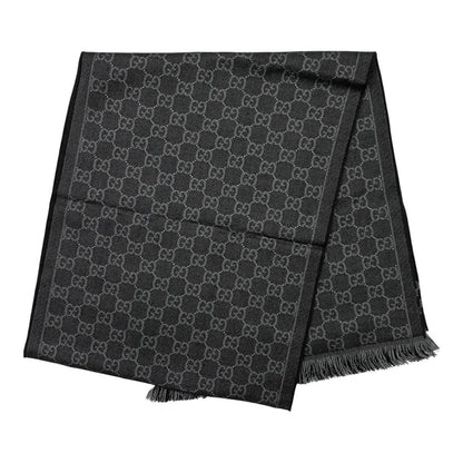Gucci Shawl GG Pattern Scarf Wool Logo Gray Black — view 2