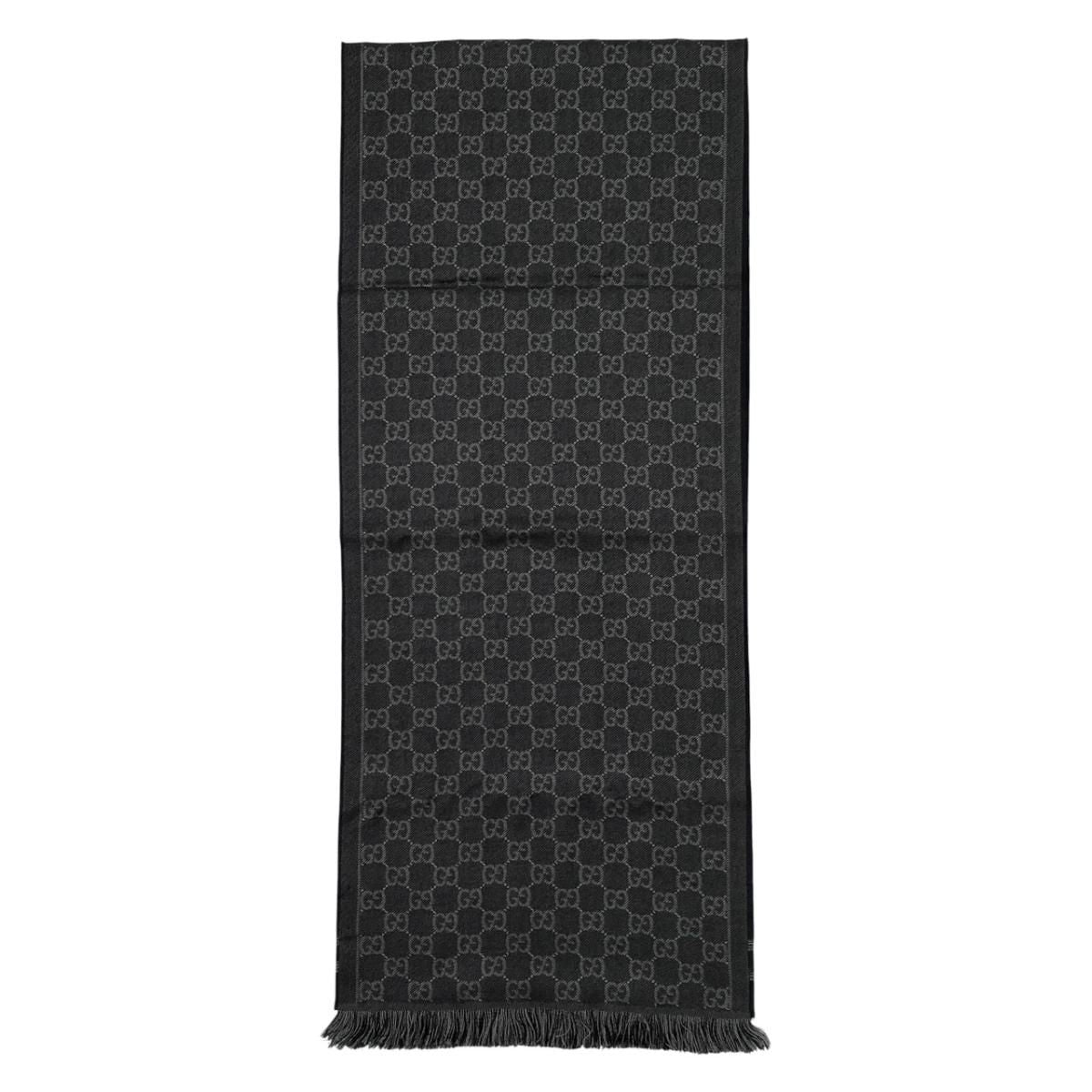 Gucci Shawl GG Pattern Scarf Wool Logo Gray Black — view 3