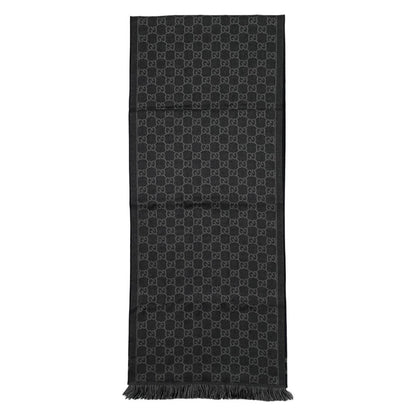 Gucci Shawl GG Pattern Scarf Wool Logo Gray Black — view 3