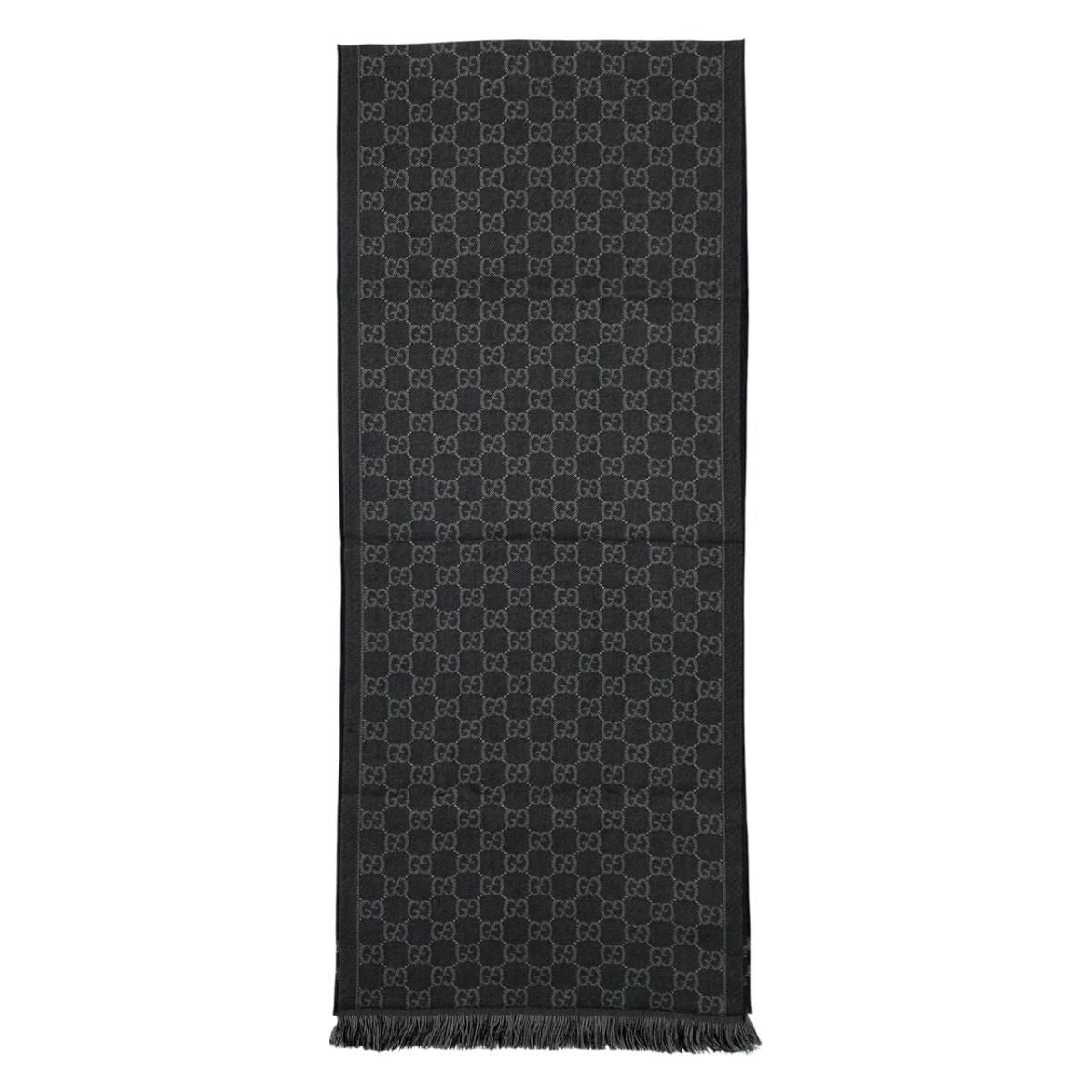 Gucci Shawl GG Pattern Scarf Wool Logo Gray Black — view 4