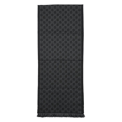 Gucci Shawl GG Pattern Scarf Wool Logo Gray Black — view 4