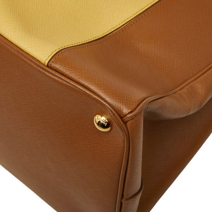 Prada Galleria Large Tote Bag Brown Yellow Saffiano Leather — view 6