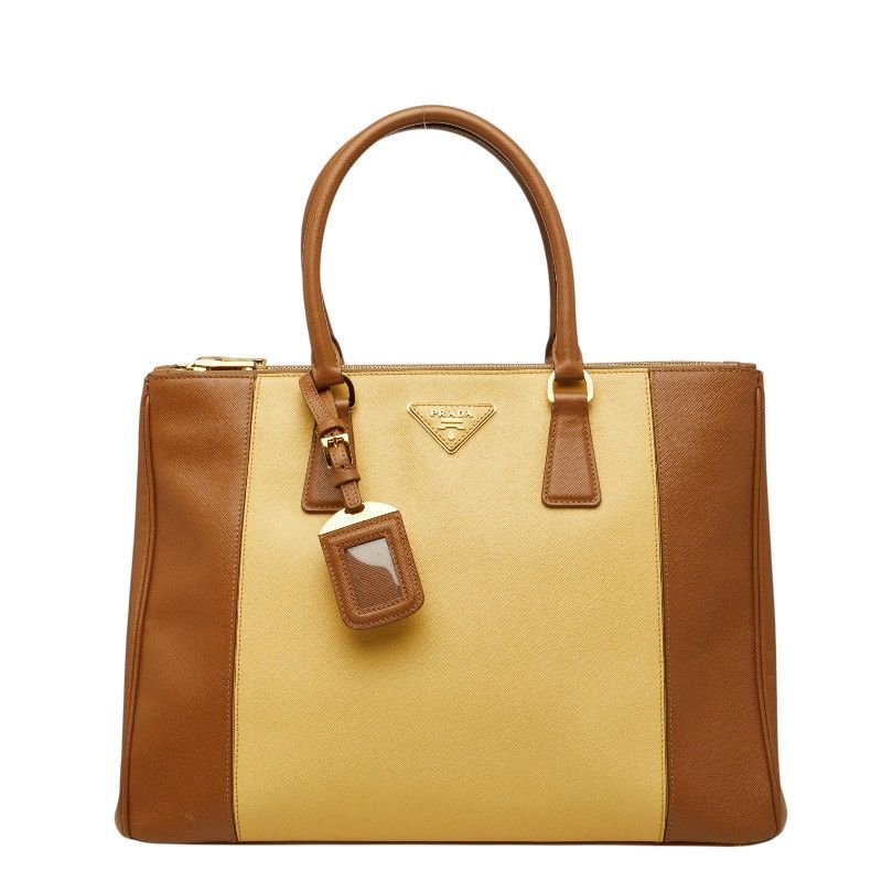 Prada Galleria Large Tote Bag Brown Yellow Saffiano Leather