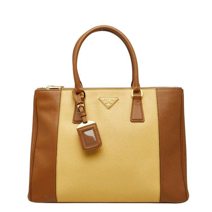 Prada Galleria Large Tote Bag Brown Yellow Saffiano Leather