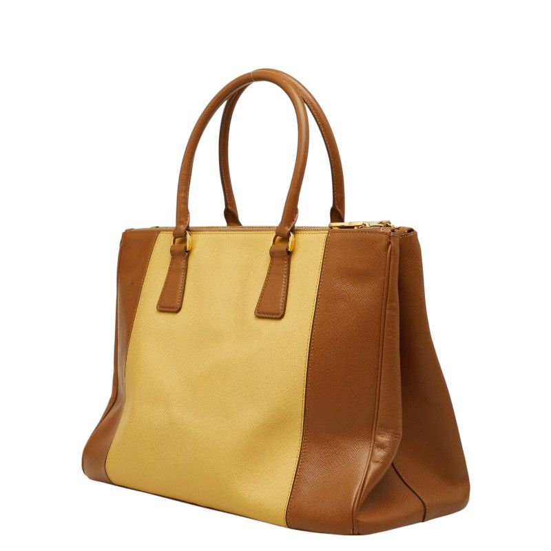 Prada Galleria Large Tote Bag Brown Yellow Saffiano Leather — view 2