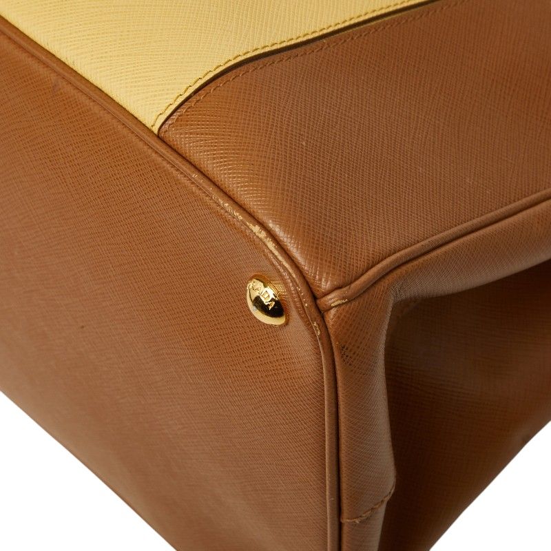 Prada Galleria Large Tote Bag Brown Yellow Saffiano Leather — view 4