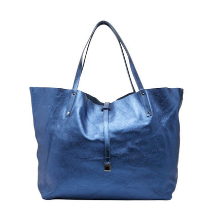 Tiffany & Co Reversible Tote Shoulder Bag Blue Leather