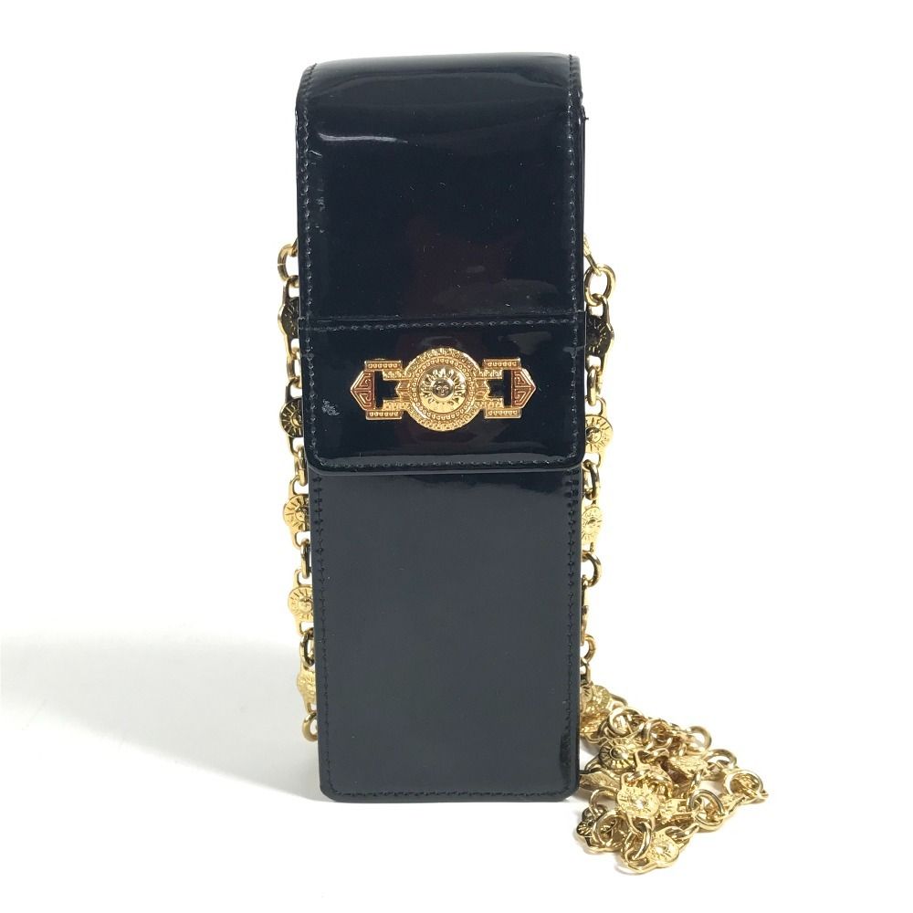 Versace Shoulder Bag Sunburst Logo Mobile Pouch Patent Black