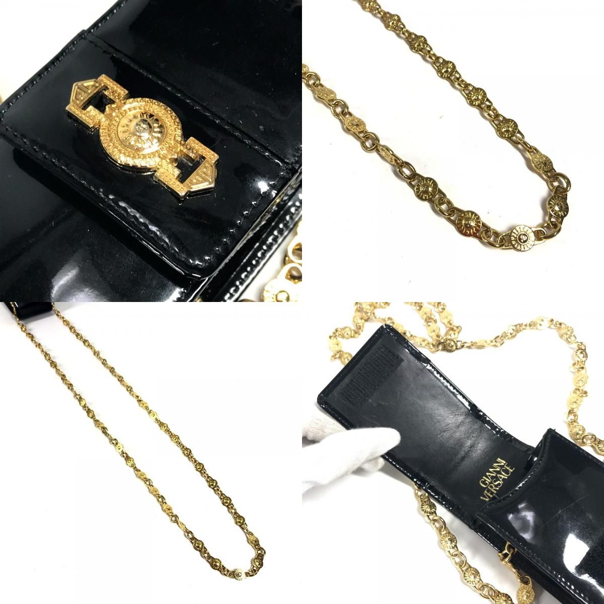 Versace Shoulder Bag Sunburst Logo Mobile Pouch Patent Black — view 7