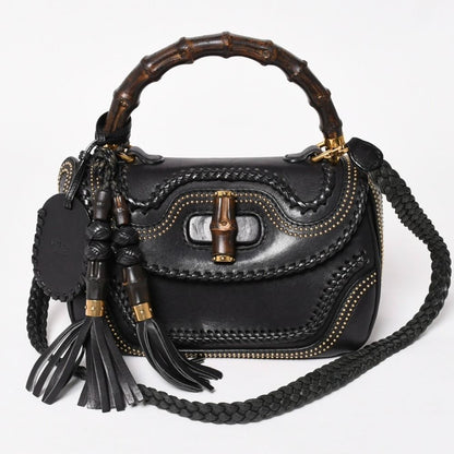 Gucci New Bamboo Leather 2-Way Giannini Wood Handle Shoulder Bag Gold